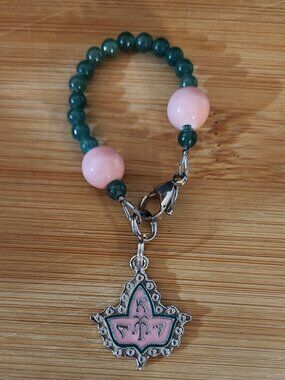 Hand Crafted Cup Handle Mug Charm Alpha Kappa Alpha Pendant Beaded Pink Green